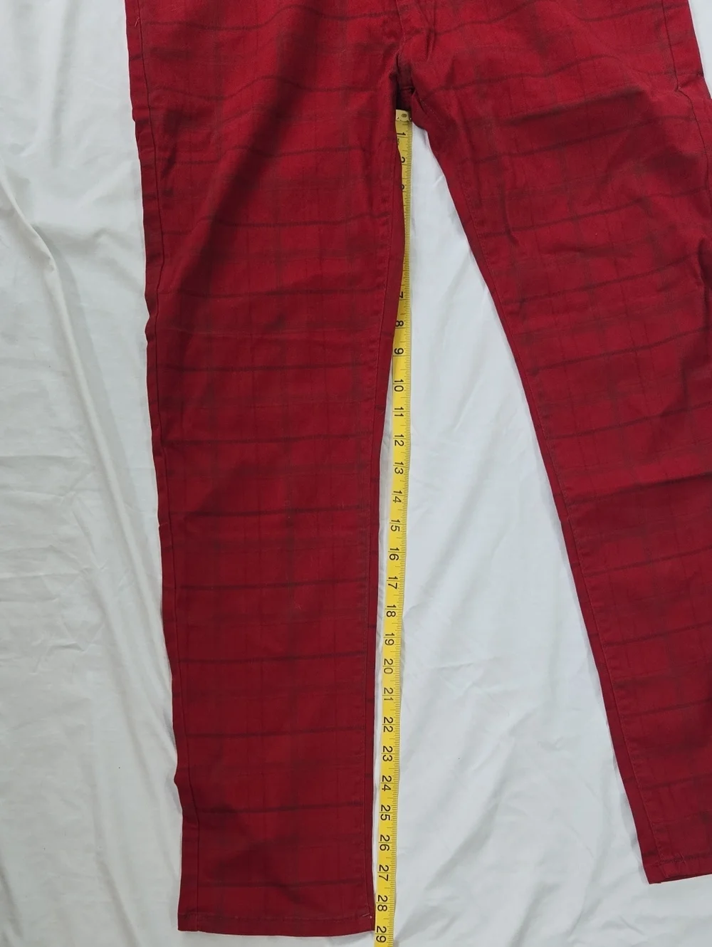 Men's Red Plaid Pants, Plaid Lines Black And Some Blue